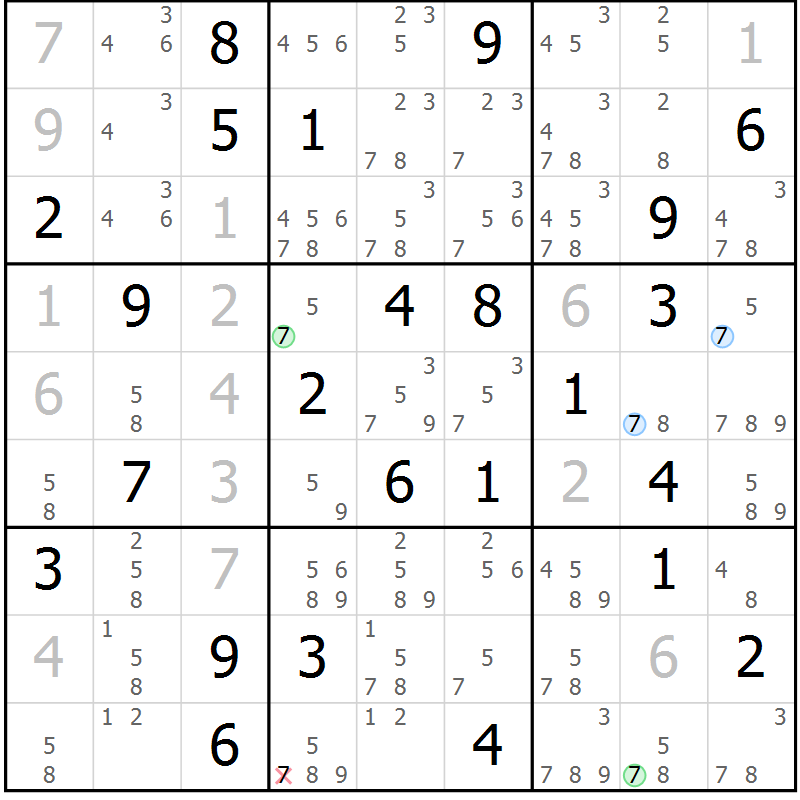 Position des candidats pour la solution de la Gr 42 page 45 du magazine de sudoku Suprême n° 034