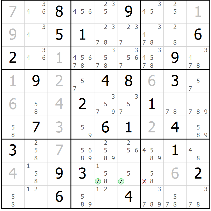 Position des candidats pour la solution de la Gr 42 page 45 du magazine de sudoku Suprême n° 034