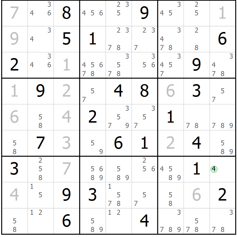 Position des candidats pour la solution de la Gr 42 page 45 du magazine de sudoku Suprême n° 034