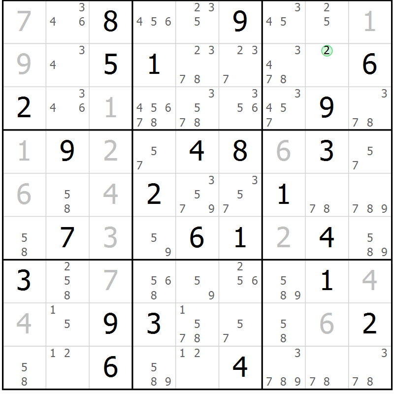 Position des candidats pour la solution de la Gr 42 page 45 du magazine de sudoku Suprême n° 034