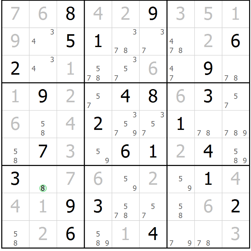 Position des candidats pour la solution de la Gr 42 page 45 du magazine de sudoku Suprême n° 034