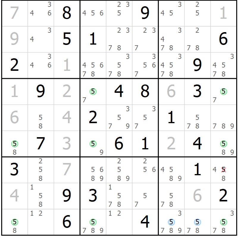 Position des candidats pour la solution de la Gr 42 page 45 du magazine de sudoku Suprême n° 034