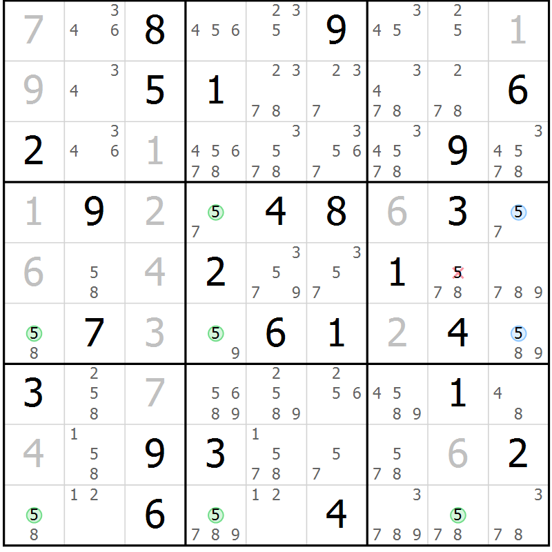 Position des candidats pour la solution de la Gr 42 page 45 du magazine de sudoku Suprême n° 034