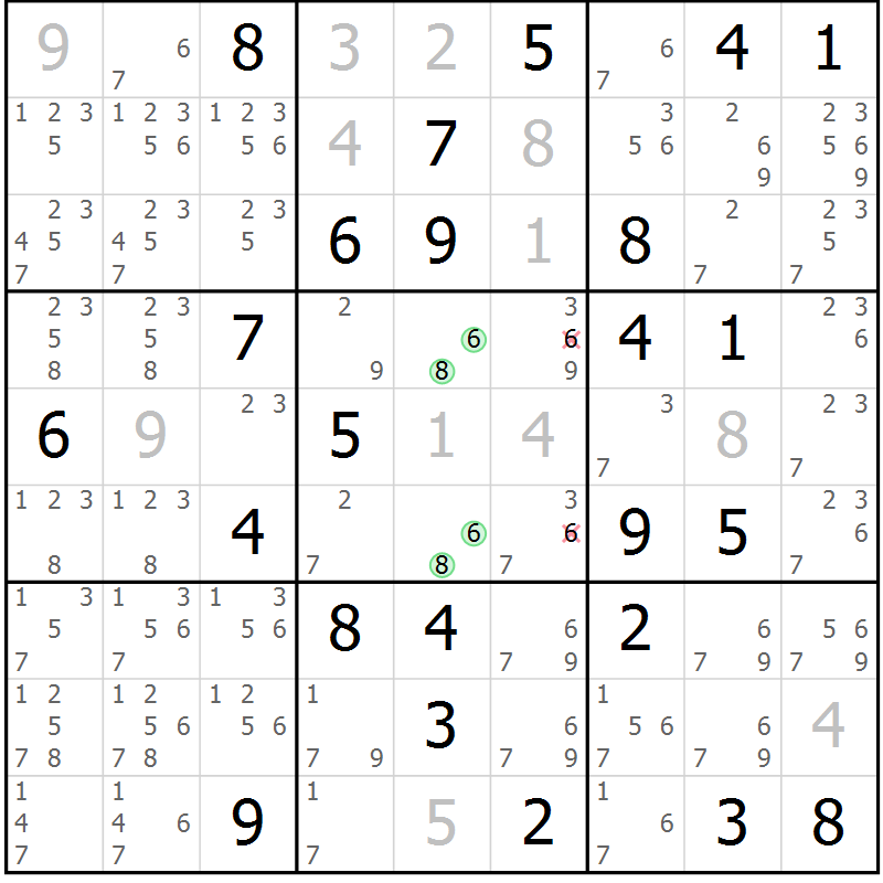 Position des candidats pour la solution de la Gr 43 page 46 du magazine de sudoku Suprême n° 034