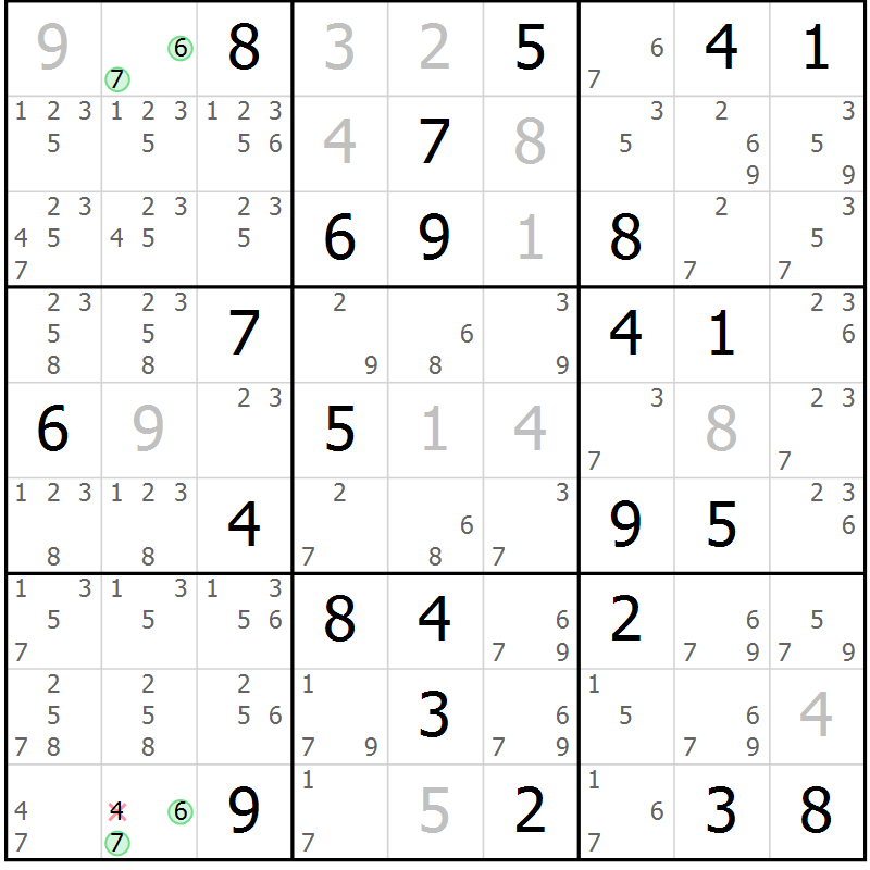 Position des candidats pour la solution de la Gr 43 page 46 du magazine de sudoku Suprême n° 034
