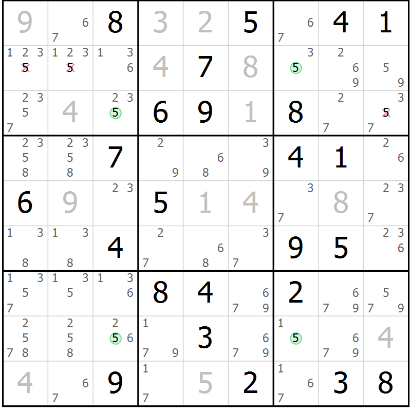 Position des candidats pour la solution de la Gr 43 page 46 du magazine de sudoku Suprême n° 034