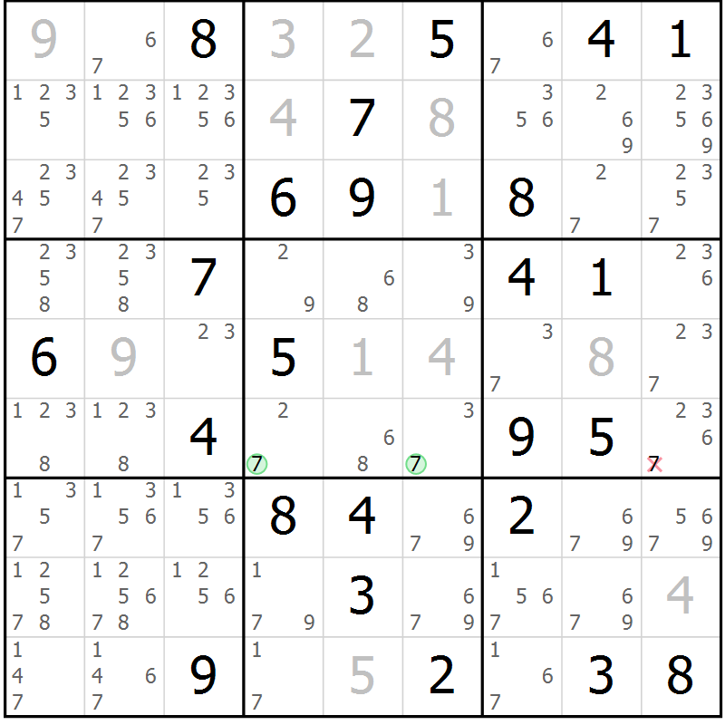 Position des candidats pour la solution de la Gr 43 page 46 du magazine de sudoku Suprême n° 034