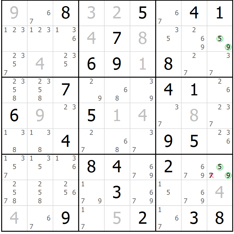 Position des candidats pour la solution de la Gr 43 page 46 du magazine de sudoku Suprême n° 034