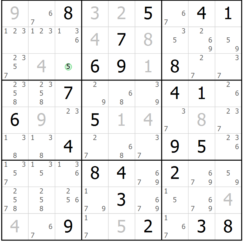 Position des candidats pour la solution de la Gr 43 page 46 du magazine de sudoku Suprême n° 034