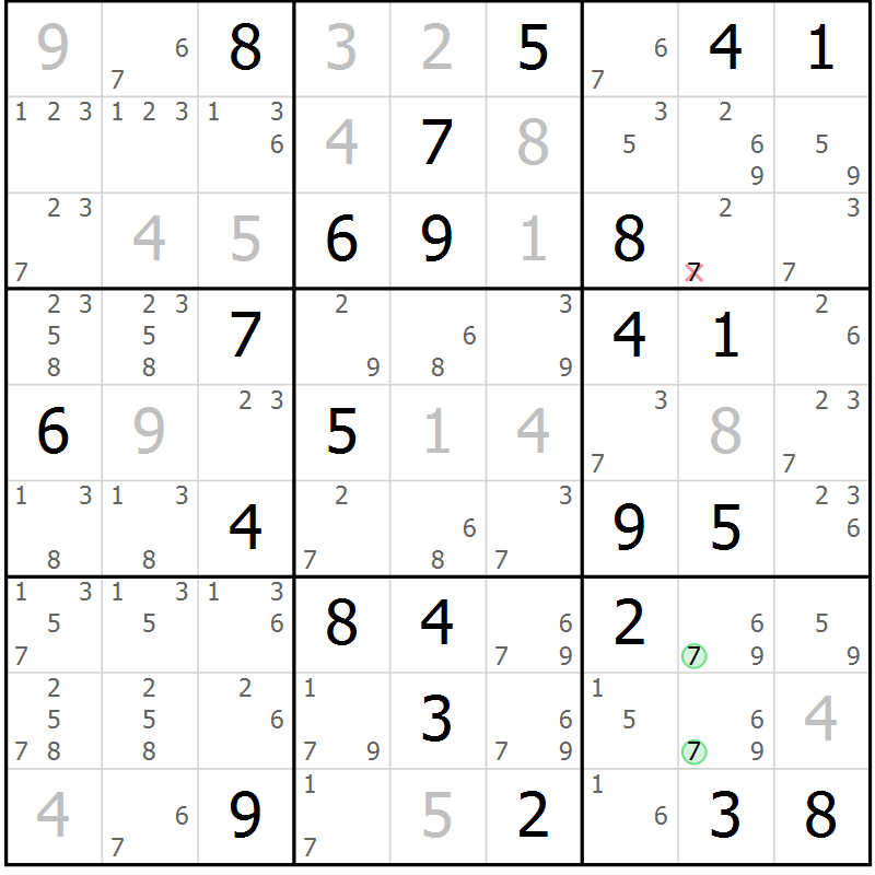 Position des candidats pour la solution de la Gr 43 page 46 du magazine de sudoku Suprême n° 034