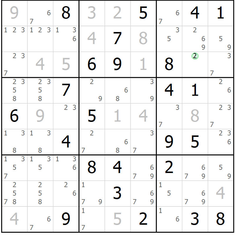 Position des candidats pour la solution de la Gr 43 page 46 du magazine de sudoku Suprême n° 034