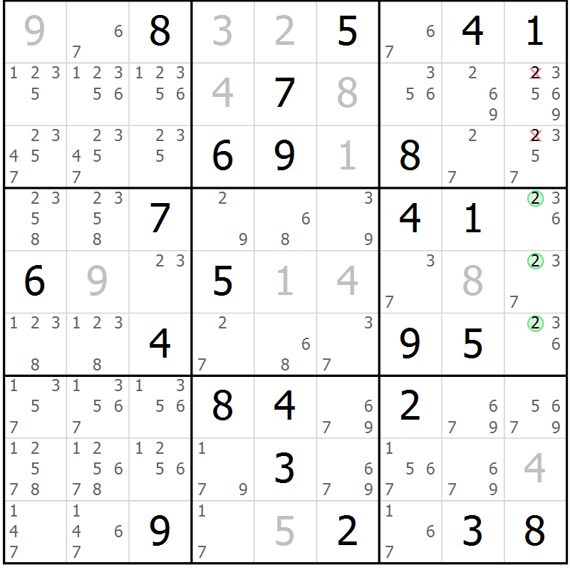 Position des candidats pour la solution de la Gr 43 page 46 du magazine de sudoku Suprême n° 034