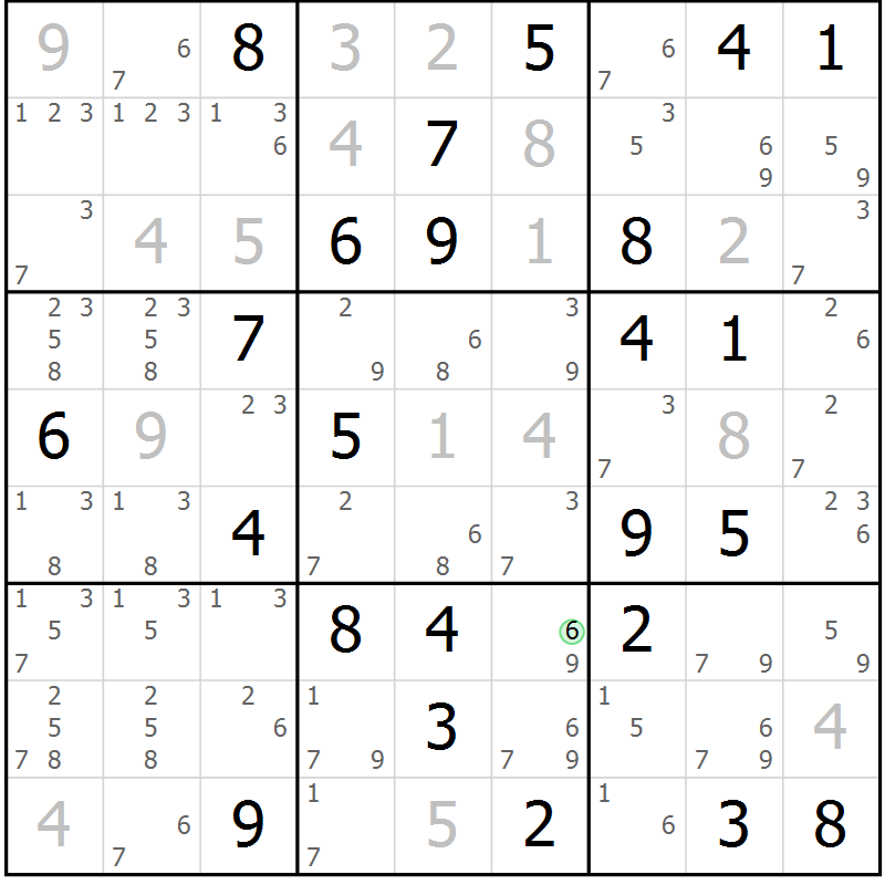 Position des candidats pour la solution de la Gr 43 page 46 du magazine de sudoku Suprême n° 034
