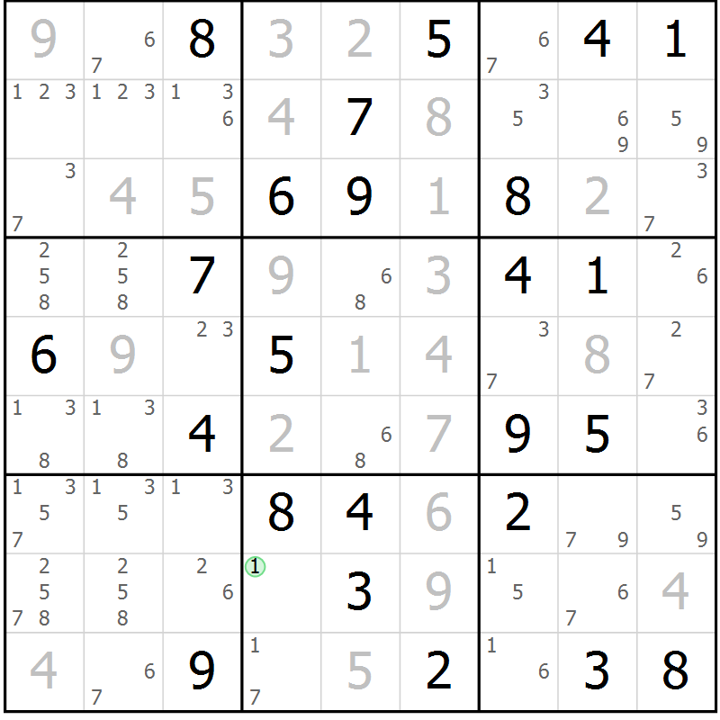 Position des candidats pour la solution de la Gr 43 page 46 du magazine de sudoku Suprême n° 034