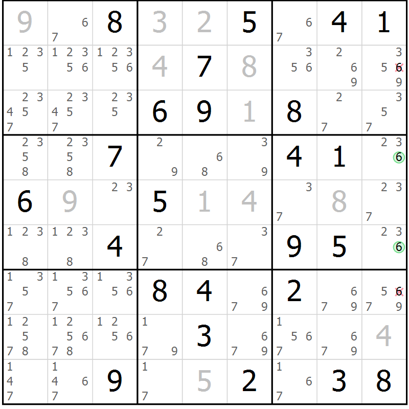 Position des candidats pour la solution de la Gr 43 page 46 du magazine de sudoku Suprême n° 034