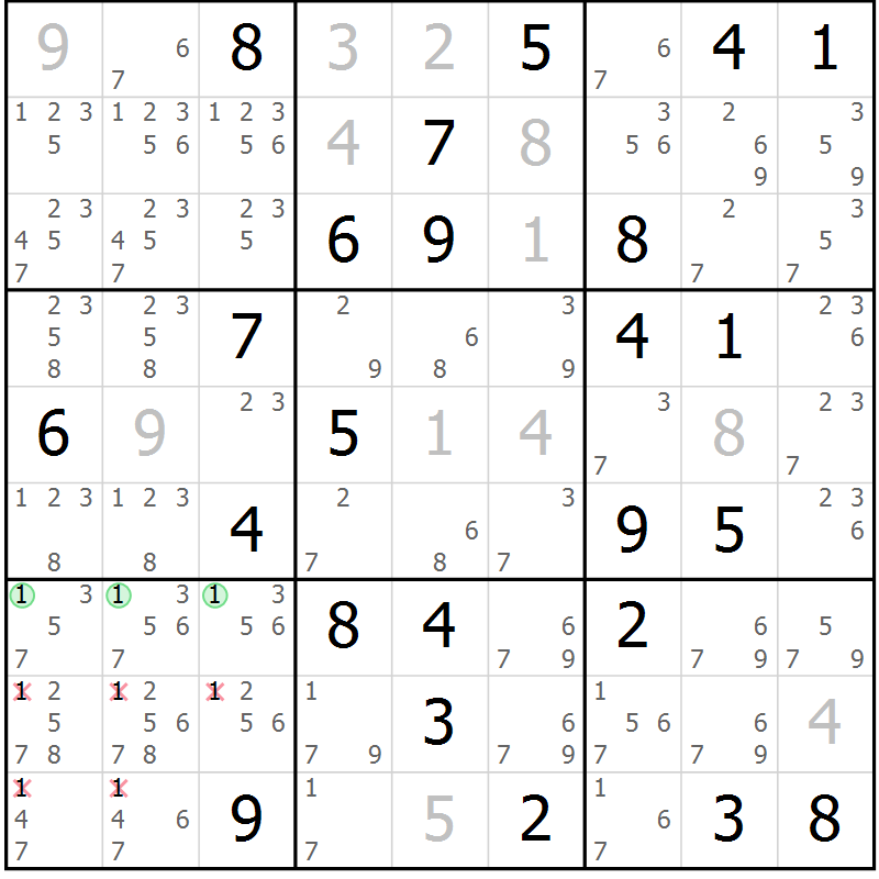Position des candidats pour la solution de la Gr 43 page 46 du magazine de sudoku Suprême n° 034