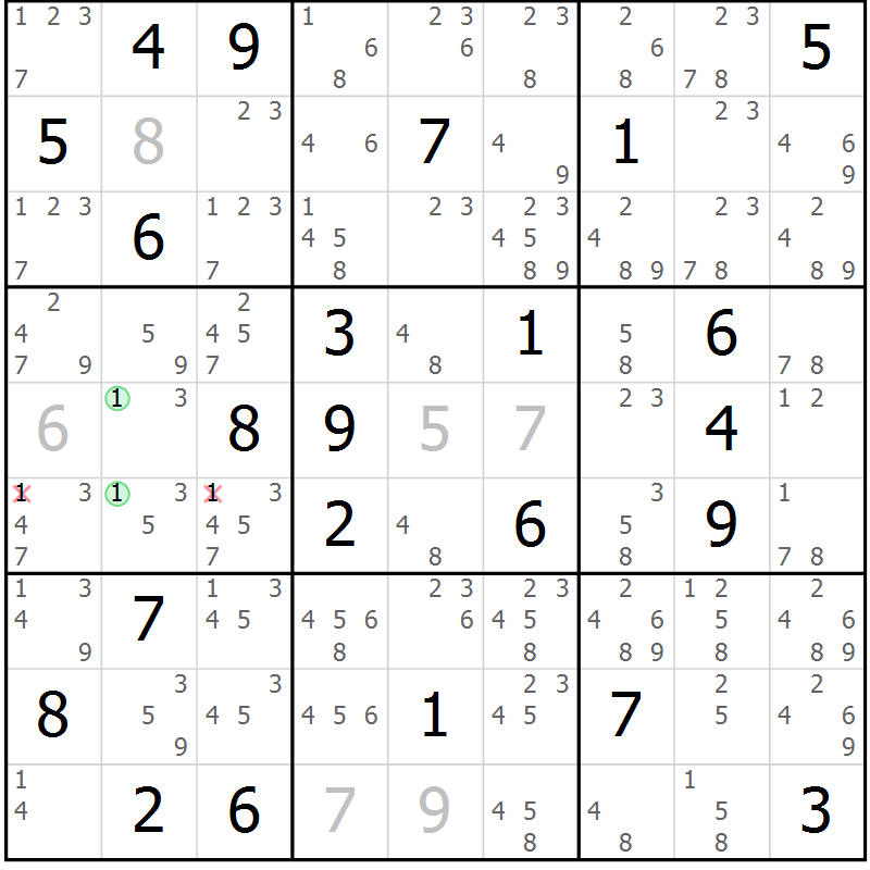 Position des candidats pour la solution de la Gr 44 page 47 du magazine de sudoku Suprême n° 034