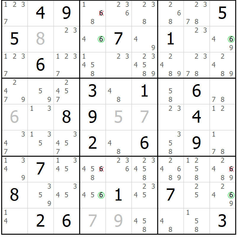 Position des candidats pour la solution de la Gr 44 page 47 du magazine de sudoku Suprême n° 034