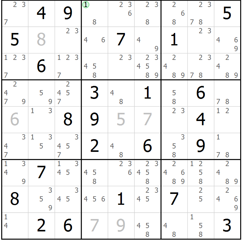 Position des candidats pour la solution de la Gr 44 page 47 du magazine de sudoku Suprême n° 034