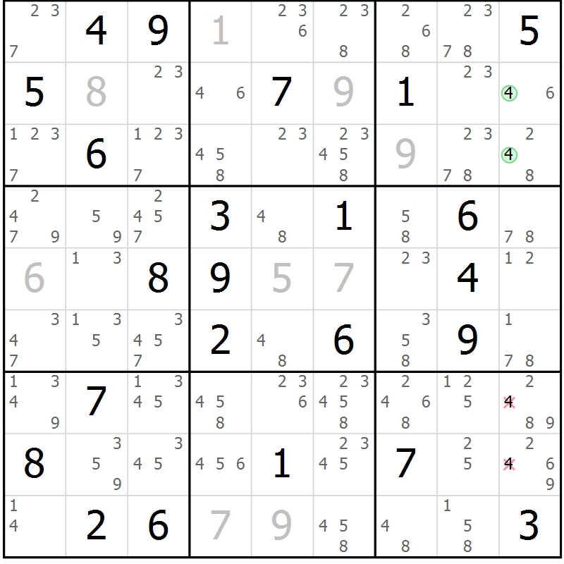 Position des candidats pour la solution de la Gr 44 page 47 du magazine de sudoku Suprême n° 034