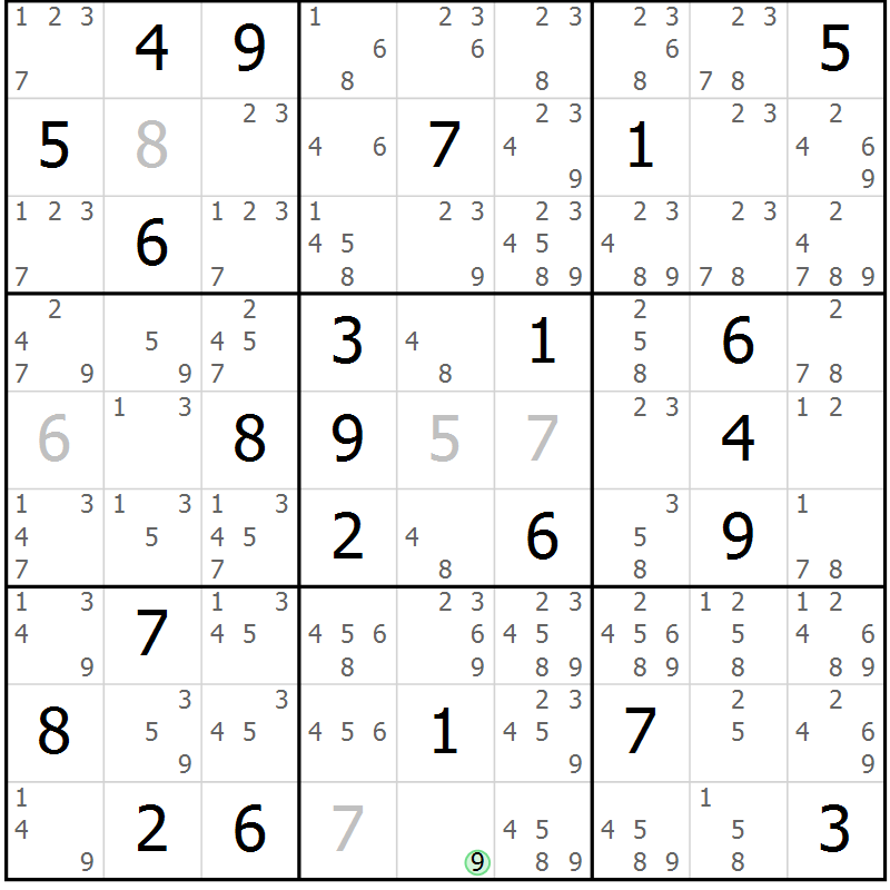 Position des candidats pour la solution de la Gr 44 page 47 du magazine de sudoku Suprême n° 034