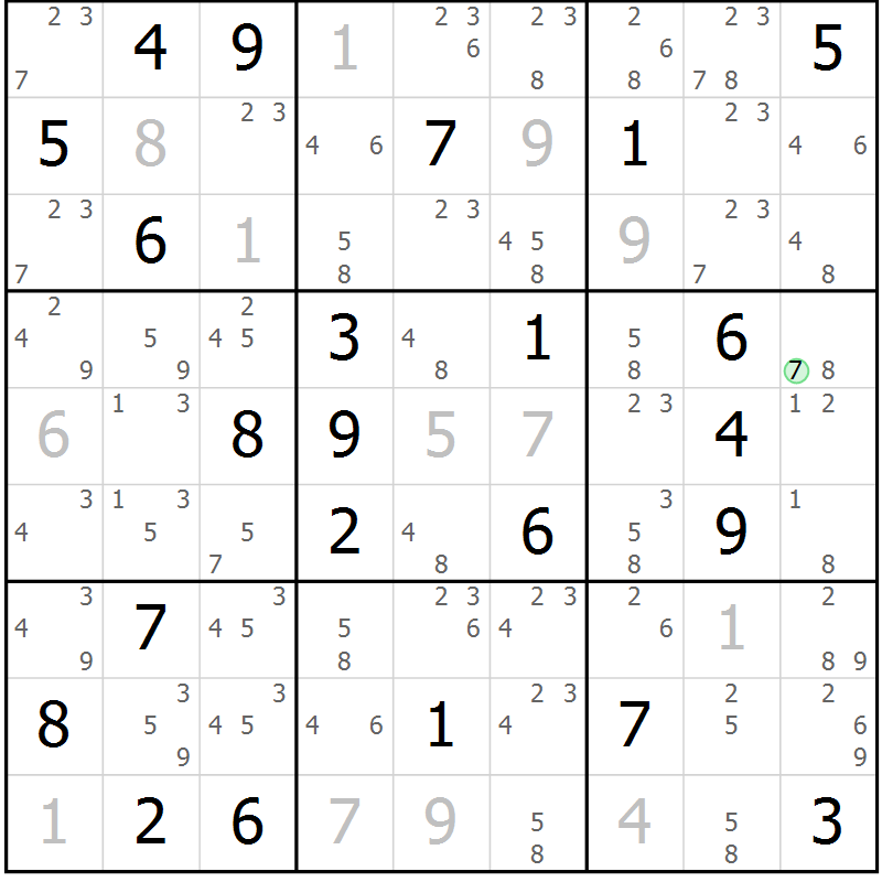 Position des candidats pour la solution de la Gr 44 page 47 du magazine de sudoku Suprême n° 034