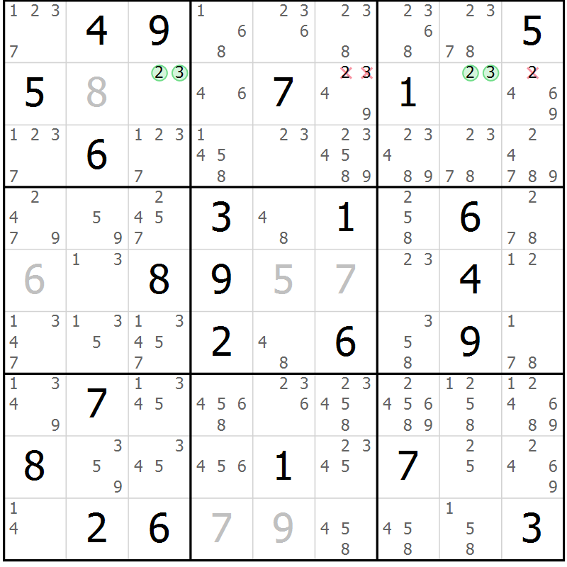 Position des candidats pour la solution de la Gr 44 page 47 du magazine de sudoku Suprême n° 034
