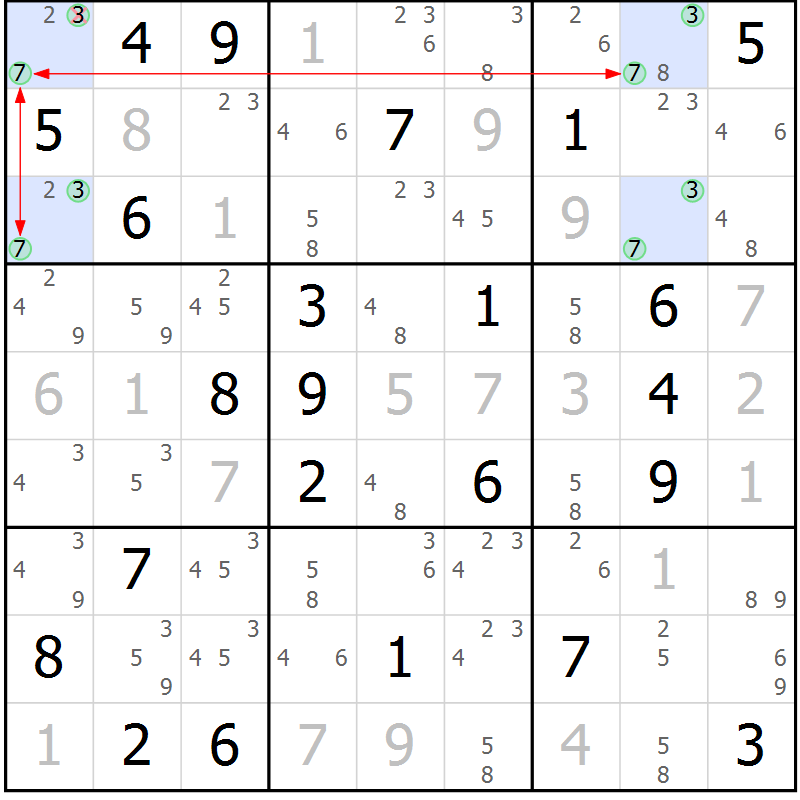 Position des candidats pour la solution de la Gr 44 page 47 du magazine de sudoku Suprême n° 034