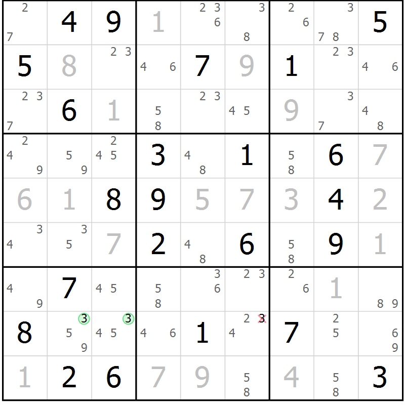 Position des candidats pour la solution de la Gr 44 page 47 du magazine de sudoku Suprême n° 034