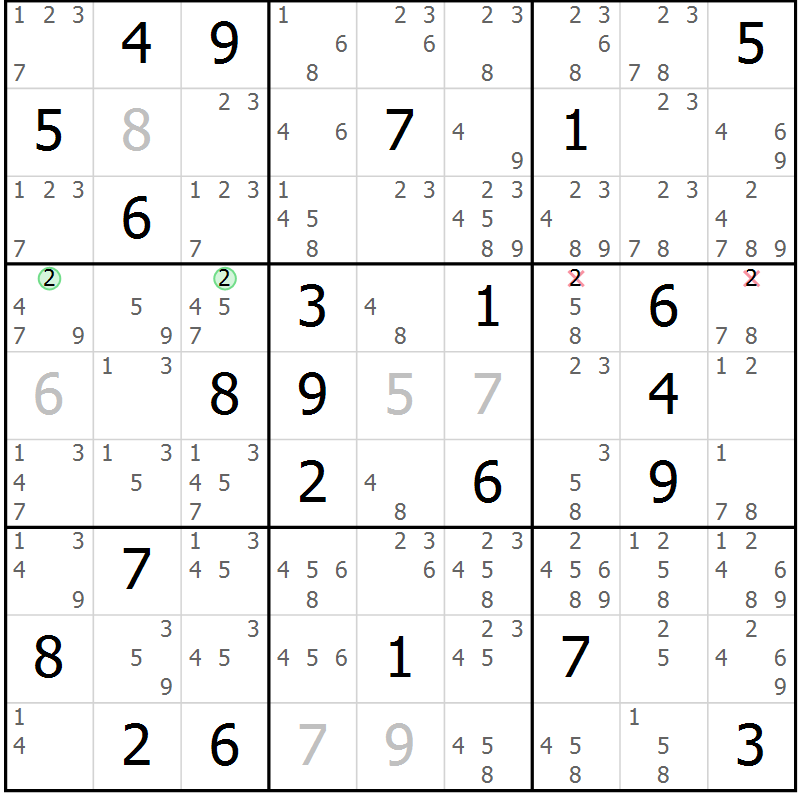 Position des candidats pour la solution de la Gr 44 page 47 du magazine de sudoku Suprême n° 034