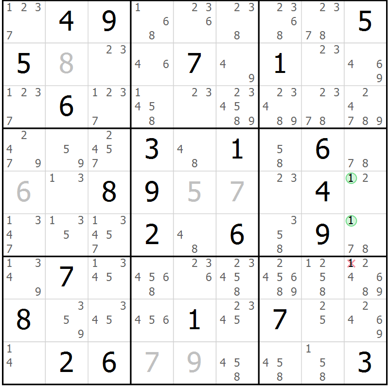 Position des candidats pour la solution de la Gr 44 page 47 du magazine de sudoku Suprême n° 034