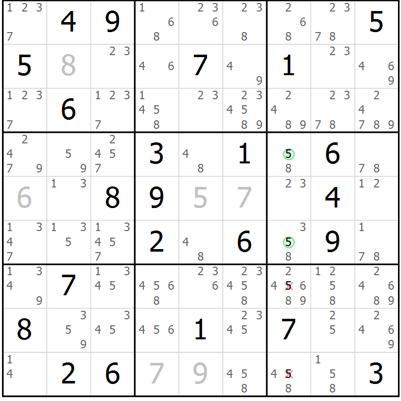 Position des candidats pour la solution de la Gr 44 page 47 du magazine de sudoku Suprême n° 034