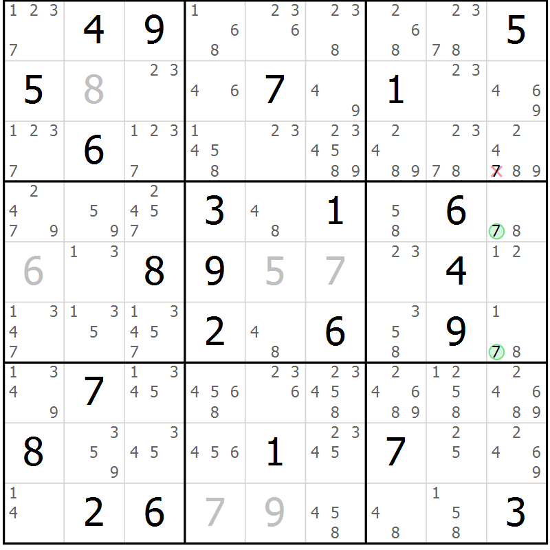 Position des candidats pour la solution de la Gr 44 page 47 du magazine de sudoku Suprême n° 034