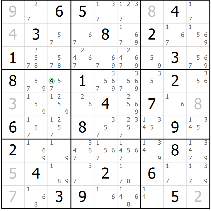Position des candidats pour la solution de la Gr 45 page 48 du magazine de sudoku Suprême n° 034