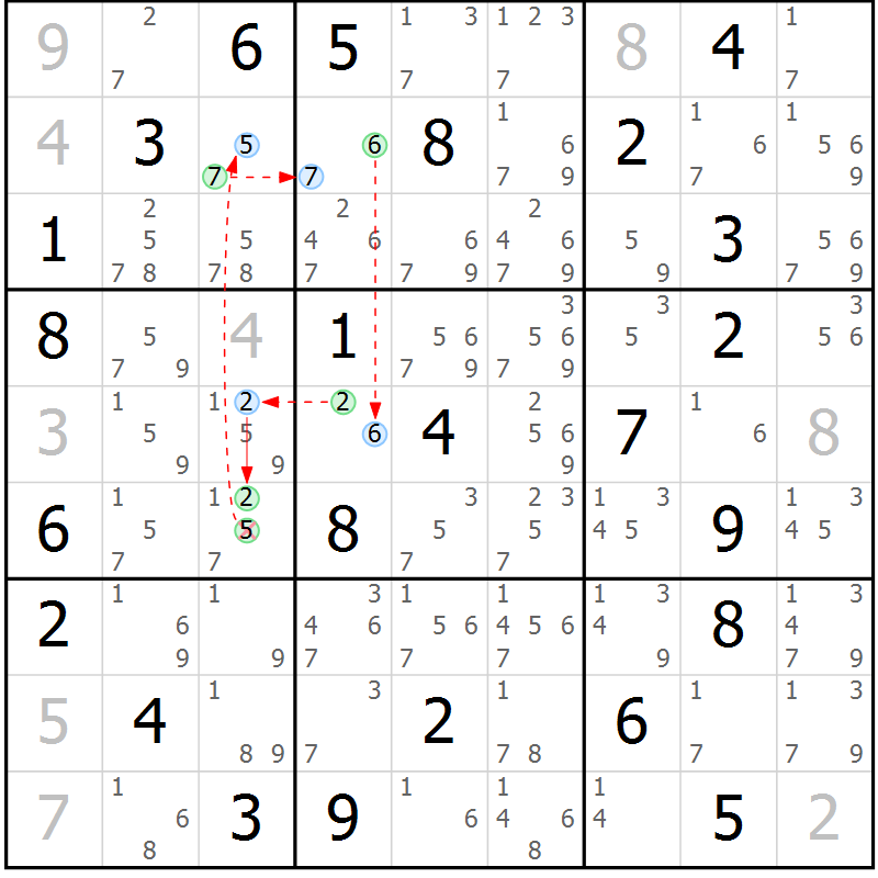 Position des candidats pour la solution de la Gr 45 page 48 du magazine de sudoku Suprême n° 034