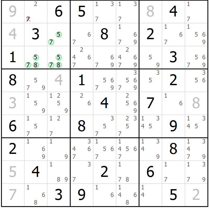 Position des candidats pour la solution de la Gr 45 page 48 du magazine de sudoku Suprême n° 034