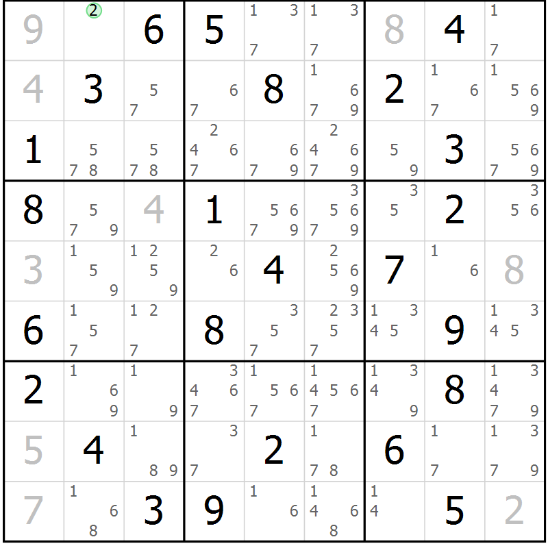 Position des candidats pour la solution de la Gr 45 page 48 du magazine de sudoku Suprême n° 034