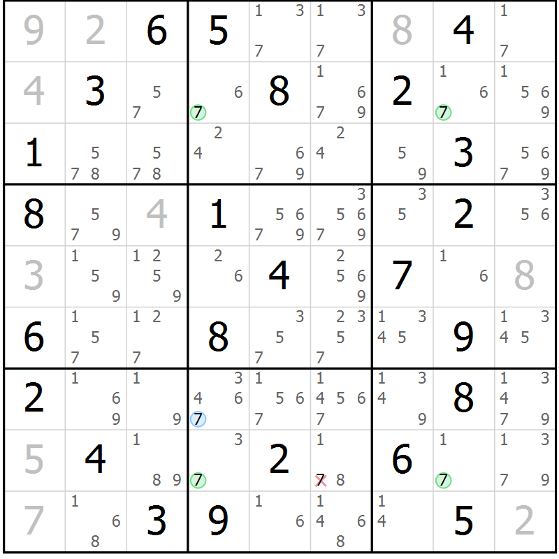 Position des candidats pour la solution de la Gr 45 page 48 du magazine de sudoku Suprême n° 034