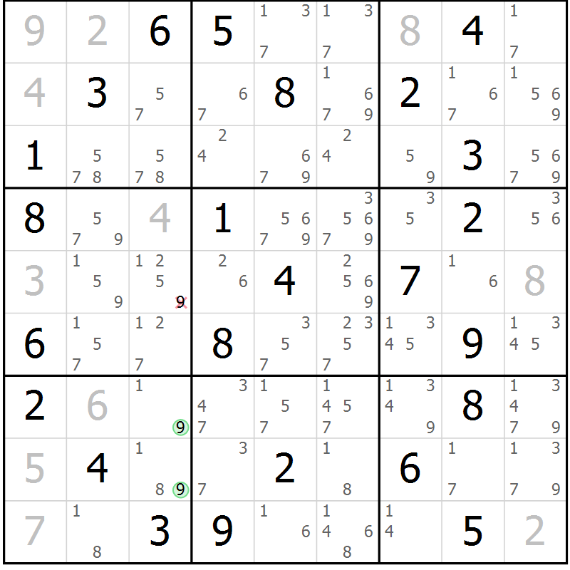 Position des candidats pour la solution de la Gr 45 page 48 du magazine de sudoku Suprême n° 034