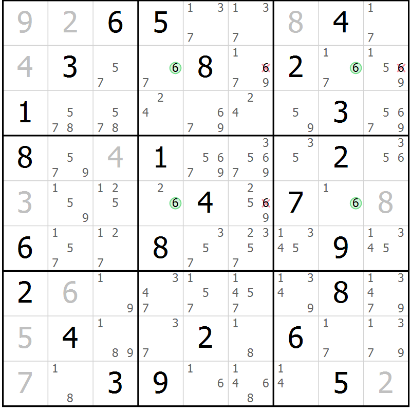 Position des candidats pour la solution de la Gr 45 page 48 du magazine de sudoku Suprême n° 034