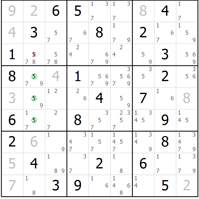Position des candidats pour la solution de la Gr 45 page 48 du magazine de sudoku Suprême n° 034