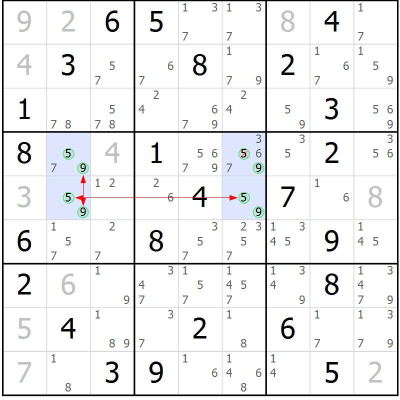 Position des candidats pour la solution de la Gr 45 page 48 du magazine de sudoku Suprême n° 034