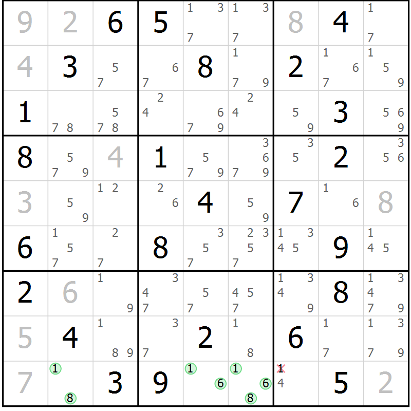 Position des candidats pour la solution de la Gr 45 page 48 du magazine de sudoku Suprême n° 034