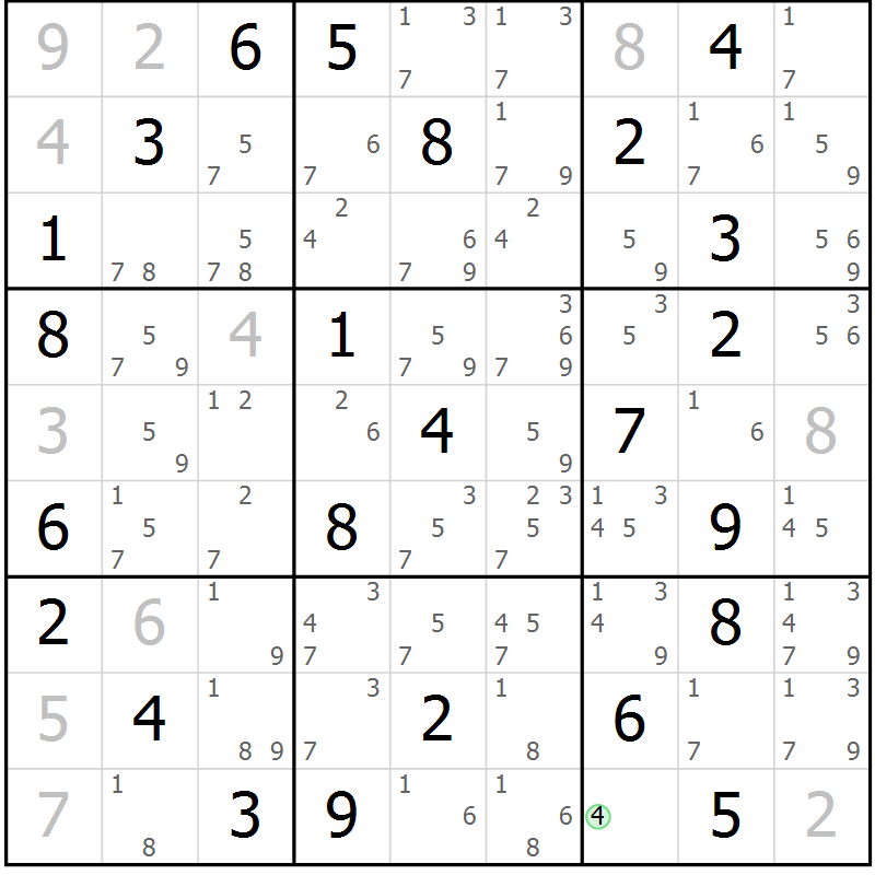 Position des candidats pour la solution de la Gr 45 page 48 du magazine de sudoku Suprême n° 034