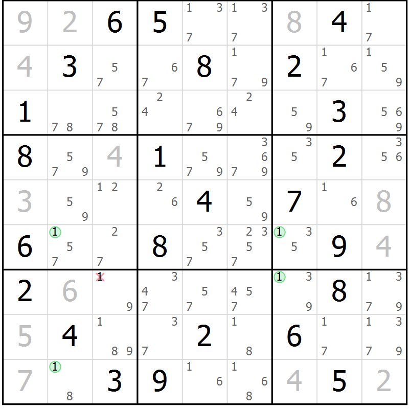 Position des candidats pour la solution de la Gr 45 page 48 du magazine de sudoku Suprême n° 034
