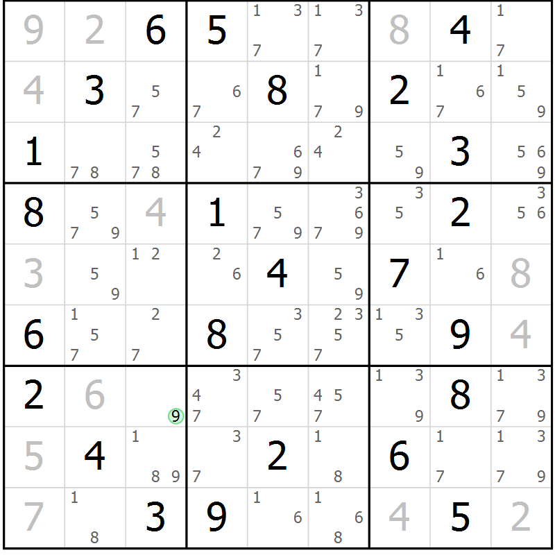 Position des candidats pour la solution de la Gr 45 page 48 du magazine de sudoku Suprême n° 034