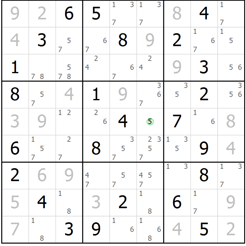 Position des candidats pour la solution de la Gr 45 page 48 du magazine de sudoku Suprême n° 034