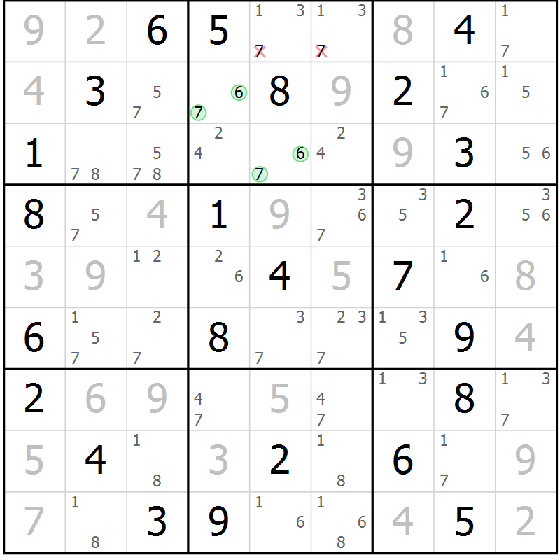 Position des candidats pour la solution de la Gr 45 page 48 du magazine de sudoku Suprême n° 034