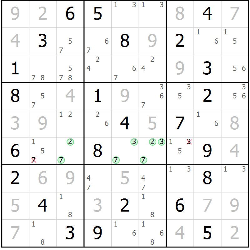Position des candidats pour la solution de la Gr 45 page 48 du magazine de sudoku Suprême n° 034