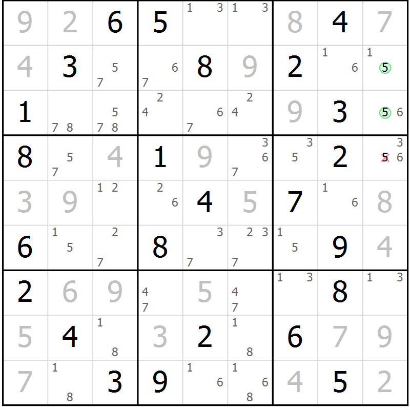 Position des candidats pour la solution de la Gr 45 page 48 du magazine de sudoku Suprême n° 034